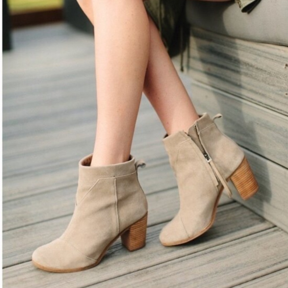 Toms Lunata Cream Suede Ankle Zip Booties